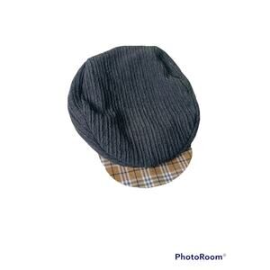 CACHCACH Gray Ribbed Fabric Newsboy Hat Lightweight Plaid Lined Elastic Band